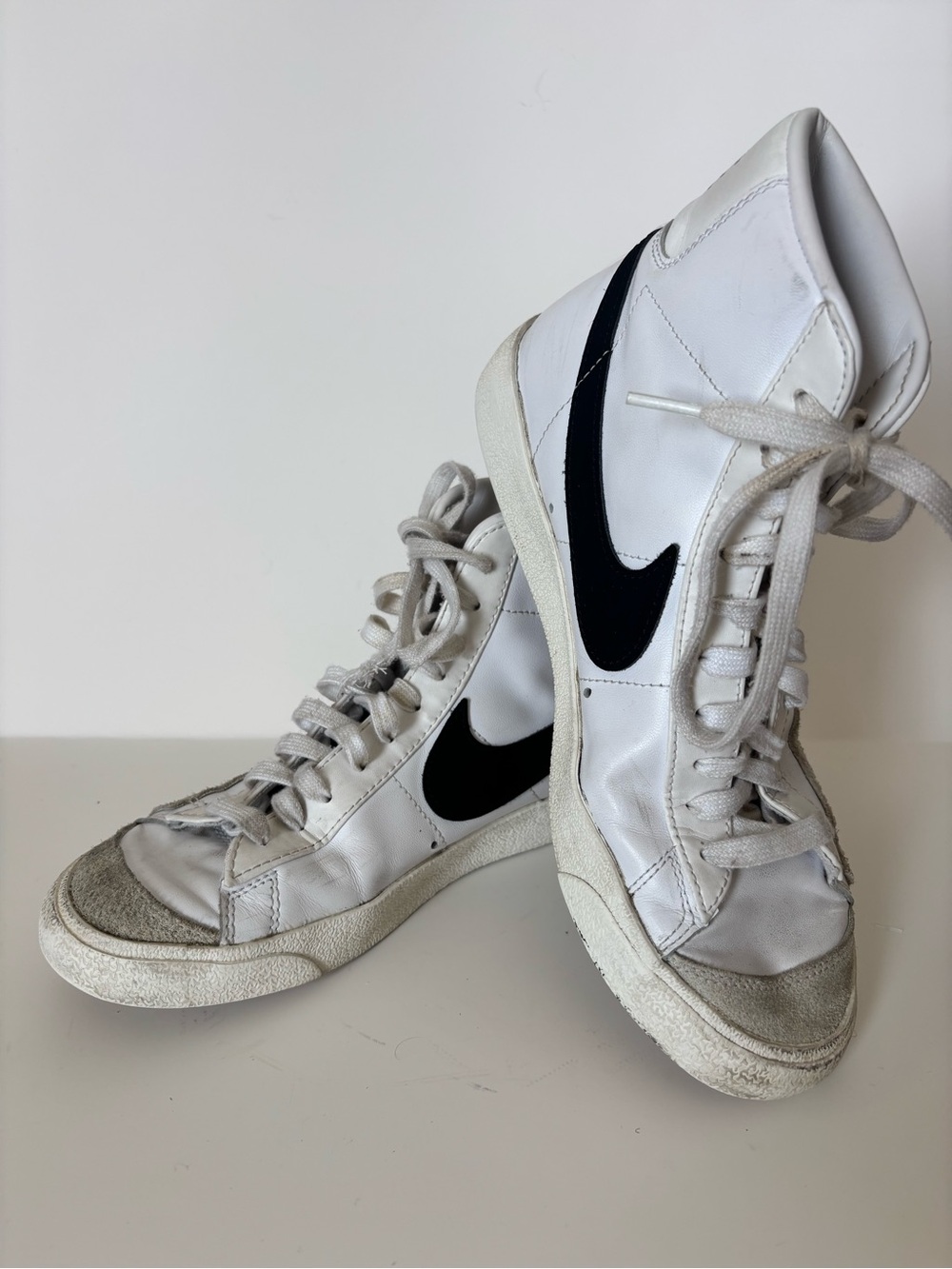 White Leather High-Top Sneakers with Black Swoosh